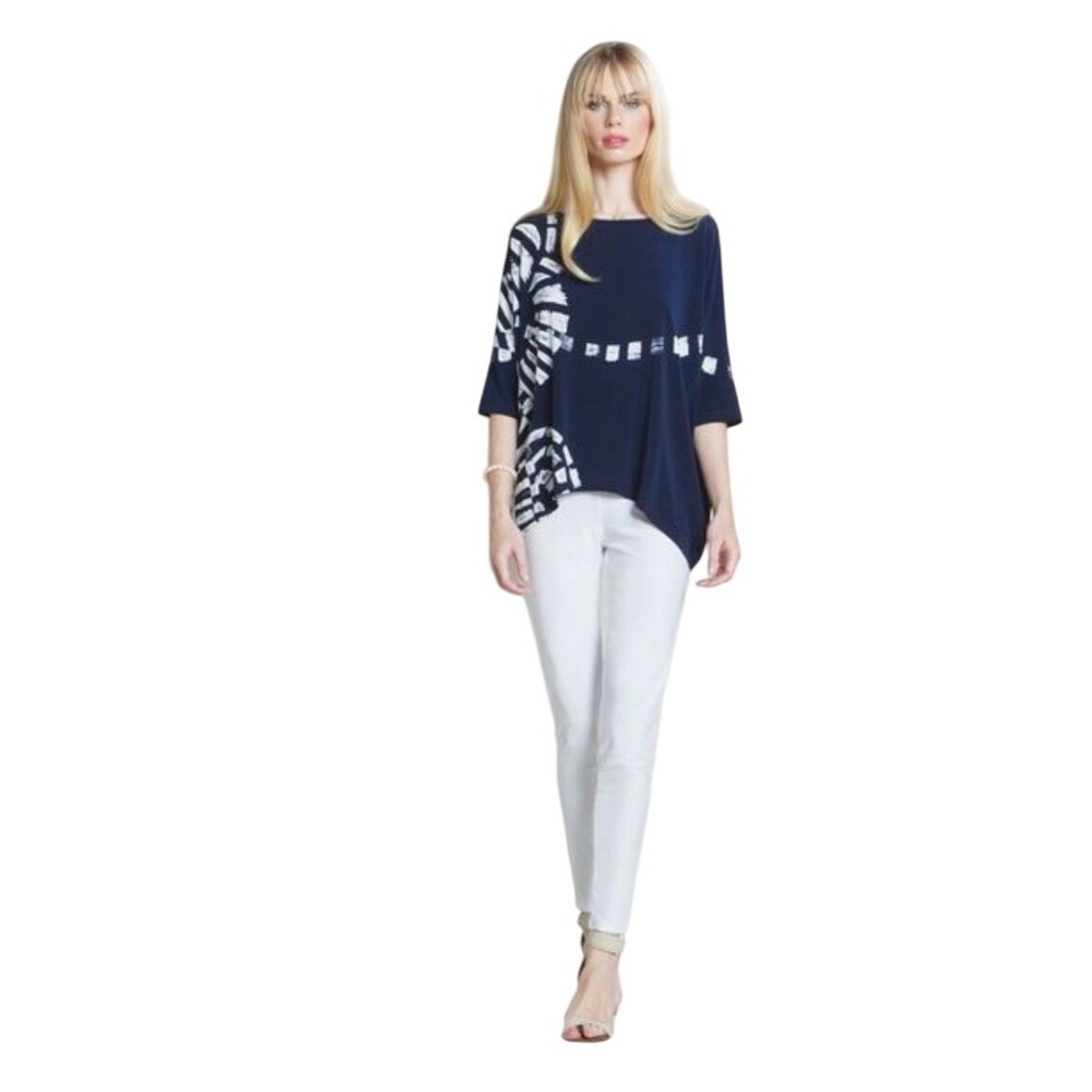 Clara Sunwoo Tunic Womens L Navy Blue Abstract Asymmetrical Relaxed Art To Wear